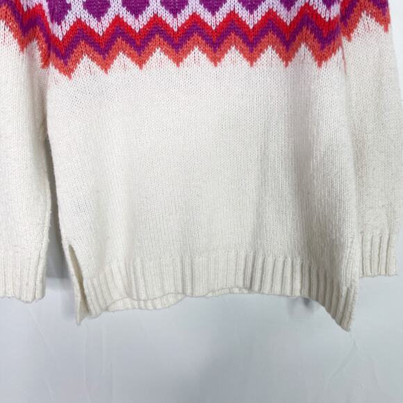 Aerie Fair Isle Wool Blend Turtleneck Sweater Cream Red Small S Cozy Lounge - Picture 8 of 12